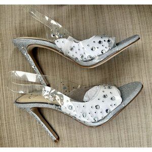 Jessica Simpson Jaisey Bridal Glitter Rhinestone Slingback Heels Size 5M NIB